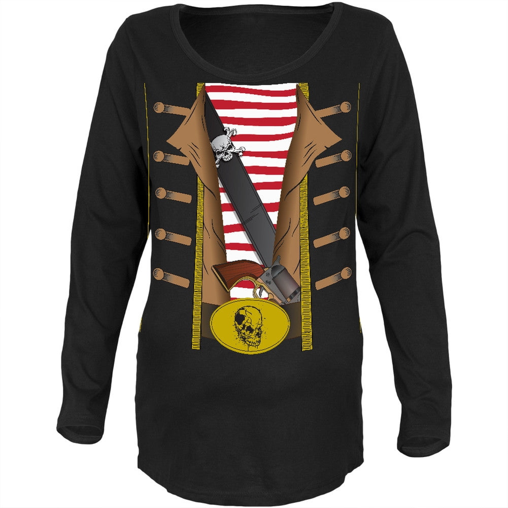 Halloween Pirate Costume Black Maternity Soft Long Sleeve T-Shirt Maternity Long Sleeve T-Shirts Old Glory   