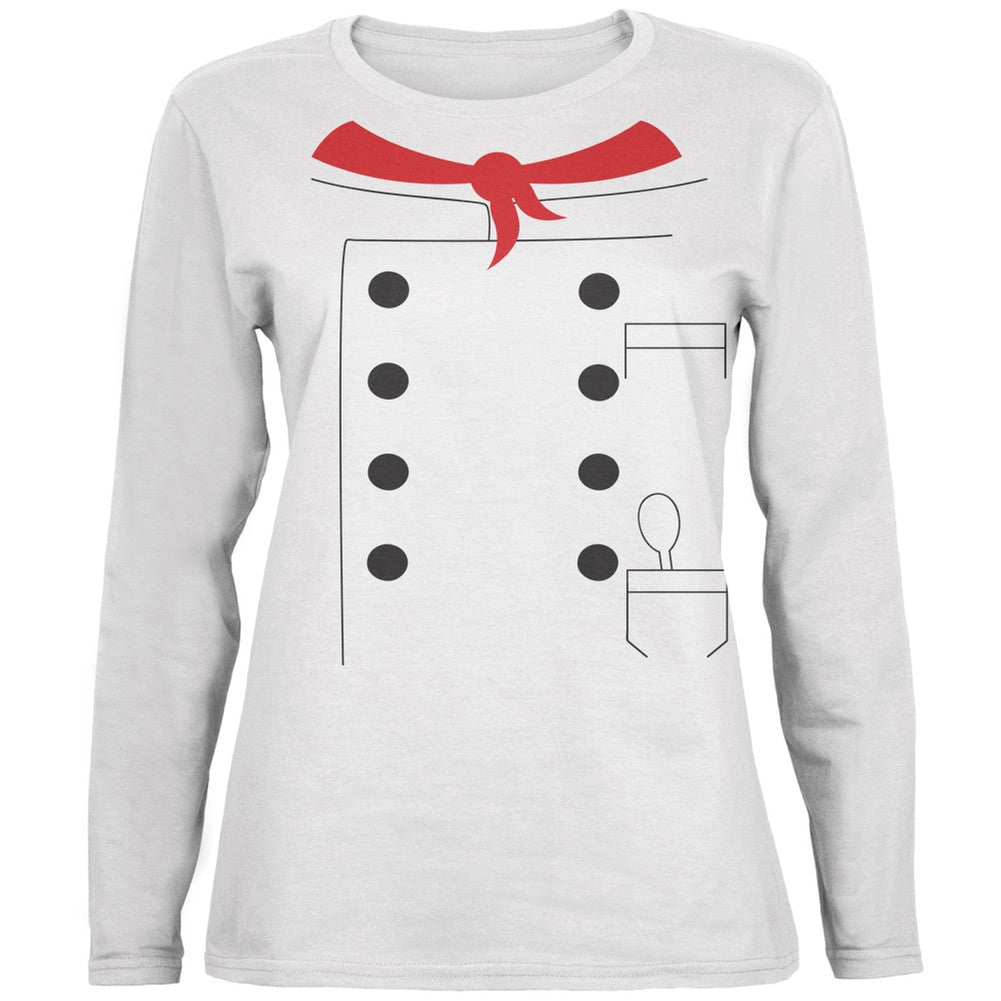 Halloween Chef Costume White Ladies Long Sleeve T-Shirt Women's T-Shirts Old Glory   