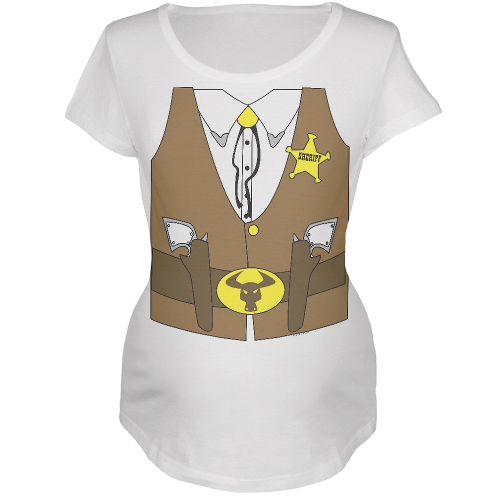 Halloween Sheriff Costume White Maternity Soft T-Shirt Maternity T-Shirts Old Glory   