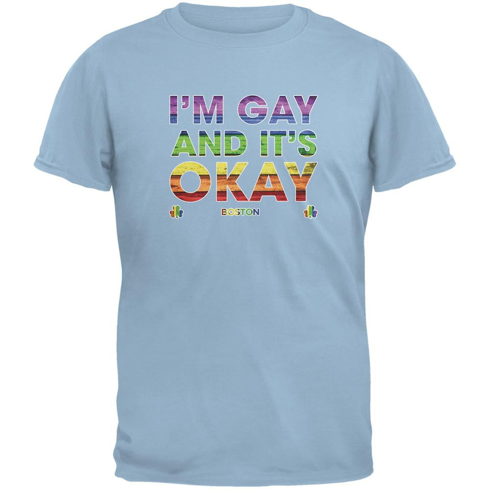 LGBT Gay Pride It's Okay I'm Gay Boston Light Blue Adult T-Shirt Men's T-Shirts Old Glory 2XL Blue 