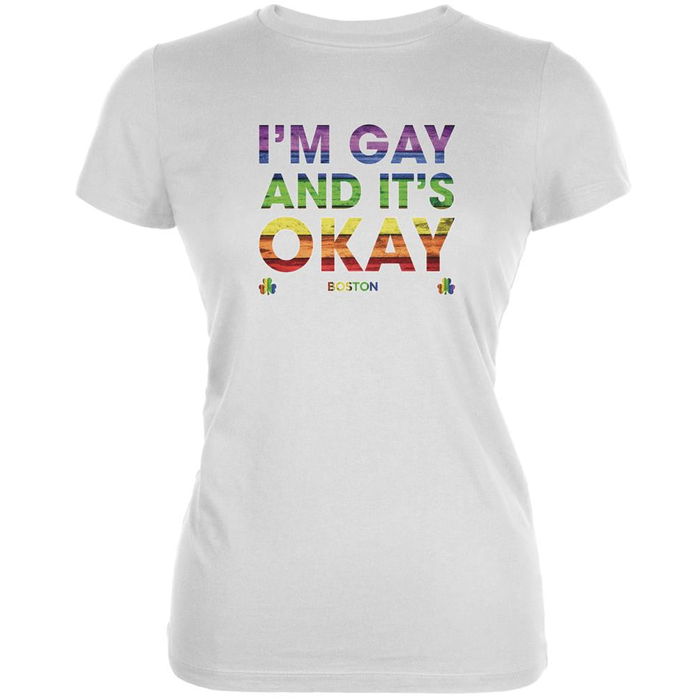 LGBT Gay Pride It's Okay I'm Gay Boston White Juniors Soft T-Shirt Juniors T-Shirts Old Glory 2XL White 