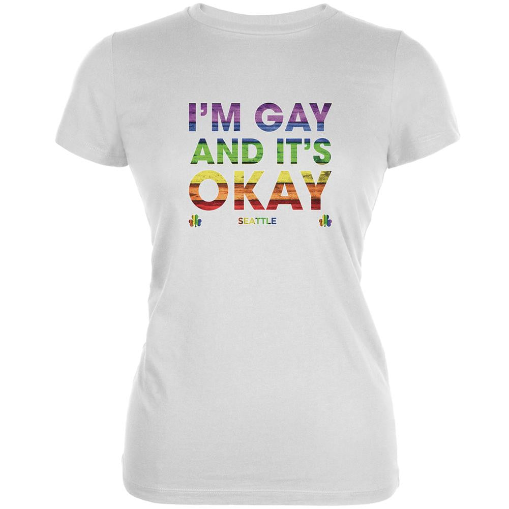 LGBT Gay Pride It's Okay I'm Gay Seattle White Juniors Soft T-Shirt Juniors T-Shirts Old Glory 2XL White 