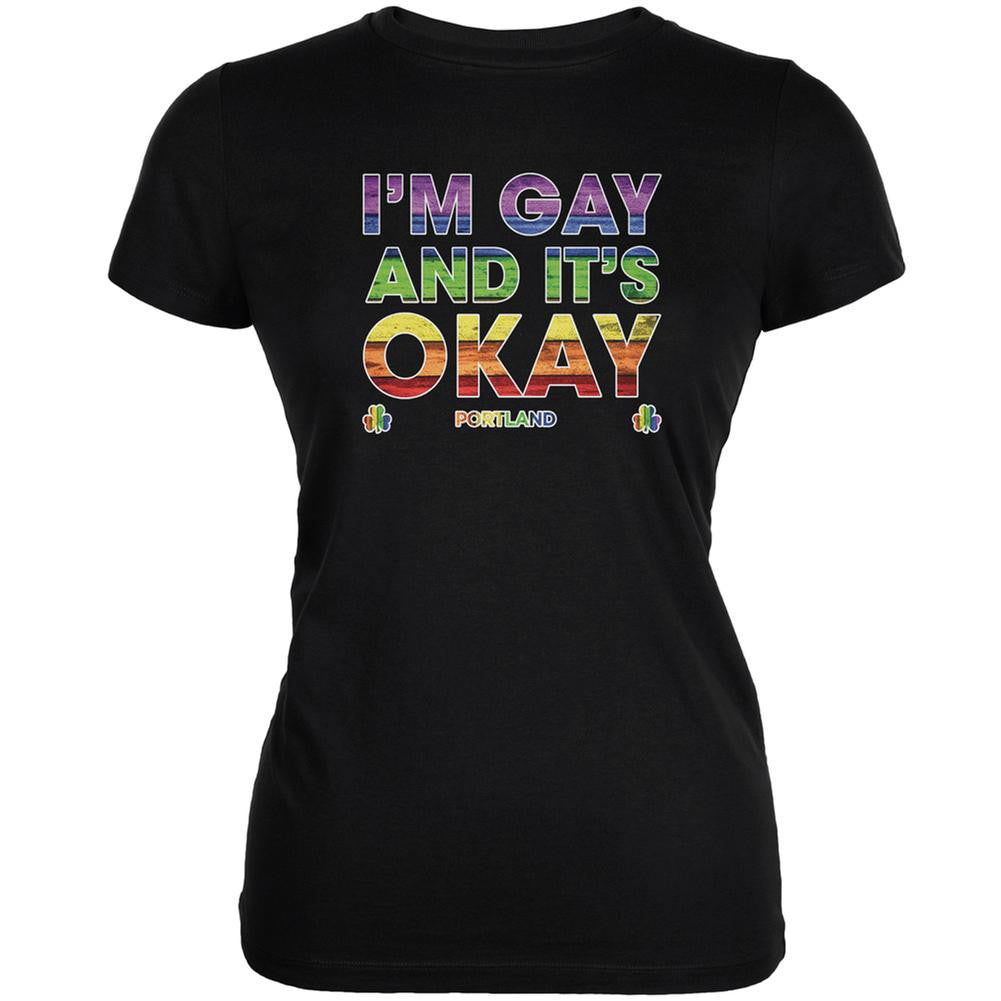 LGBT Gay Pride It's Okay I'm Gay Portland Black Juniors Soft T-Shirt Juniors T-Shirts Old Glory 2XL Black 