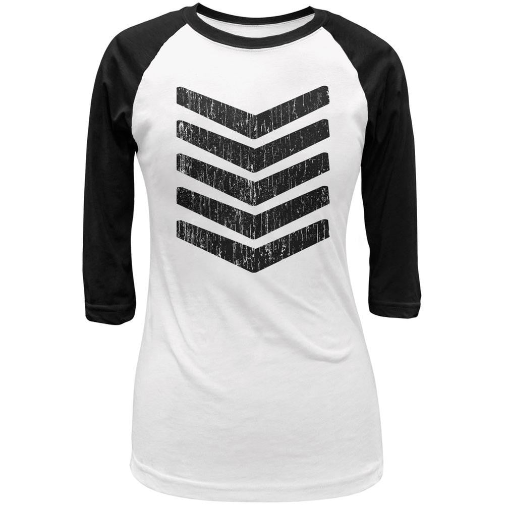 Tribal Chevron Distressed White/Black Juniors 3/4 Sleeve Raglan T-Shirt Juniors Raglans Old Glory LG Multi 