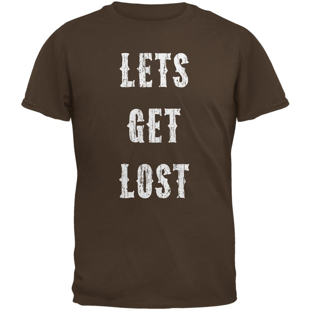 Lets Get Lost Distressed Brown Adult T-Shirt Men's T-Shirts Old Glory 2XL Brown 