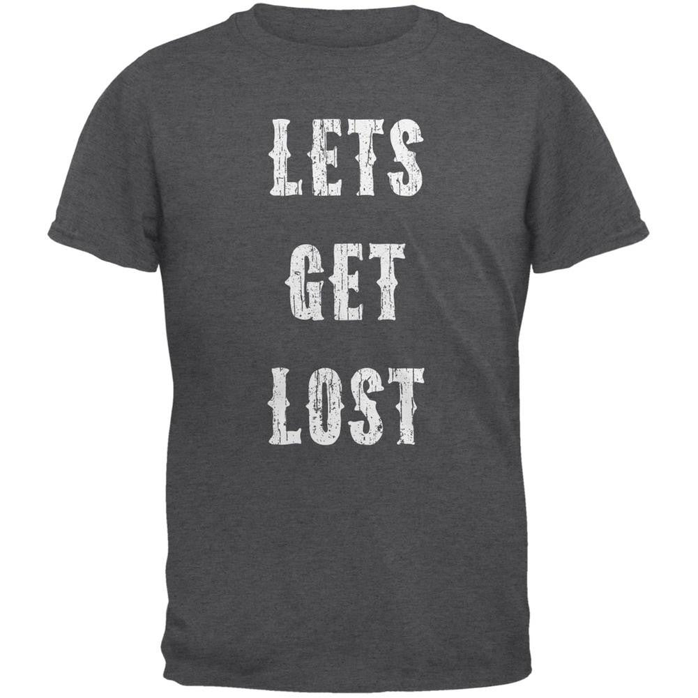 Lets Get Lost Distressed Dark Heather Adult T-Shirt Men's T-Shirts Old Glory 2XL Grey 