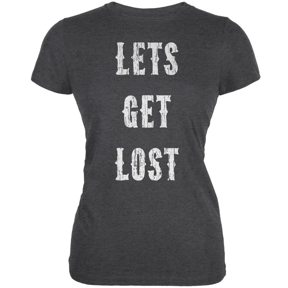 Lets Get Lost Distressed Dark Heather Juniors Soft T-Shirt Juniors T-Shirts Old Glory 2XL Grey 