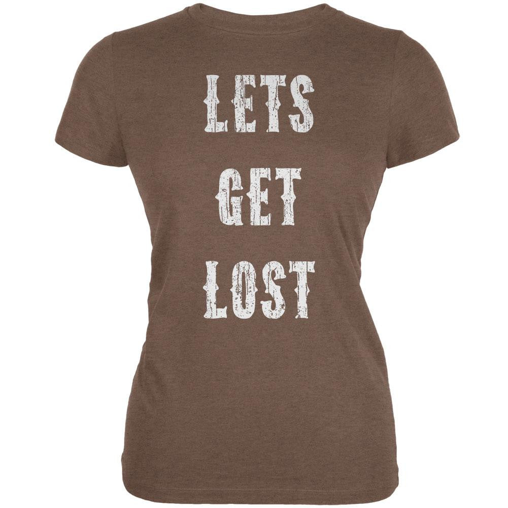 Lets Get Lost Distressed Heather Brown Juniors Soft T-Shirt Juniors T-Shirts Old Glory 2XL Brown 