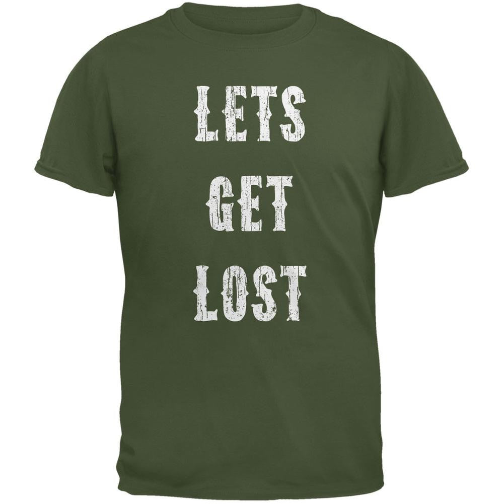 Lets Get Lost Distressed Military Green Adult T-Shirt Men's T-Shirts Old Glory 2XL Green 