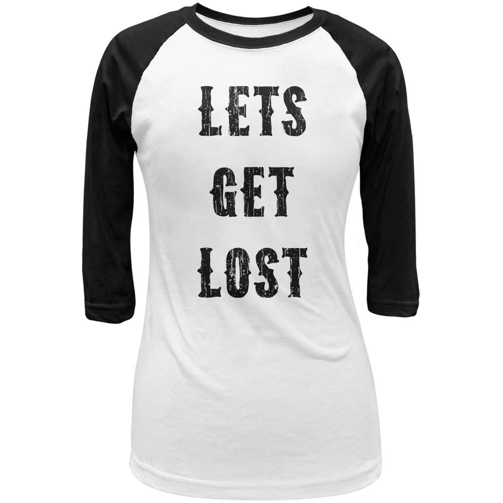 Lets Get Lost Distressed White/Black Juniors 3/4 Sleeve Raglan T-Shirt Juniors Raglans Old Glory LG Multi 