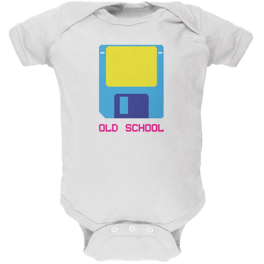 Floppy Disc Old School 8 Bit White Soft Baby One Piece Baby One Piece Old Glory 0-3M White 