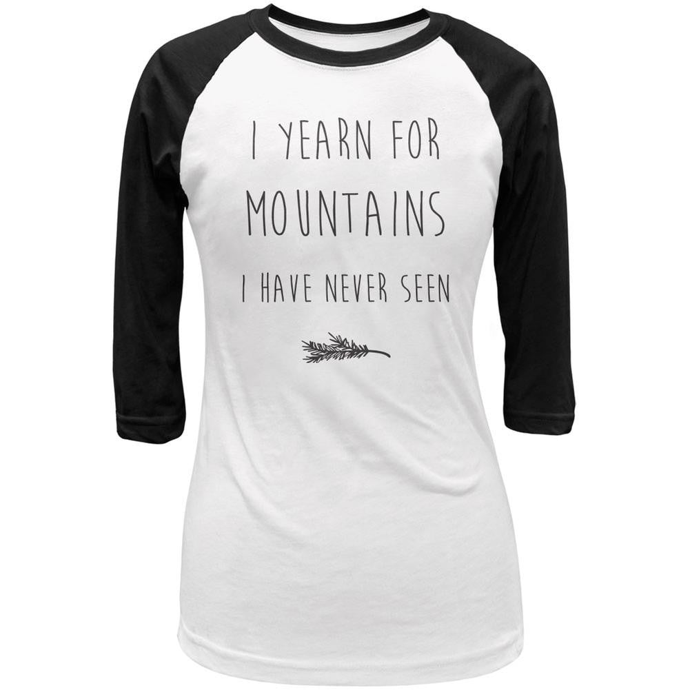 I Yearn for Mountains White/Black Juniors 3/4 Sleeve Raglan T-Shirt Juniors Raglans Old Glory LG Multi 