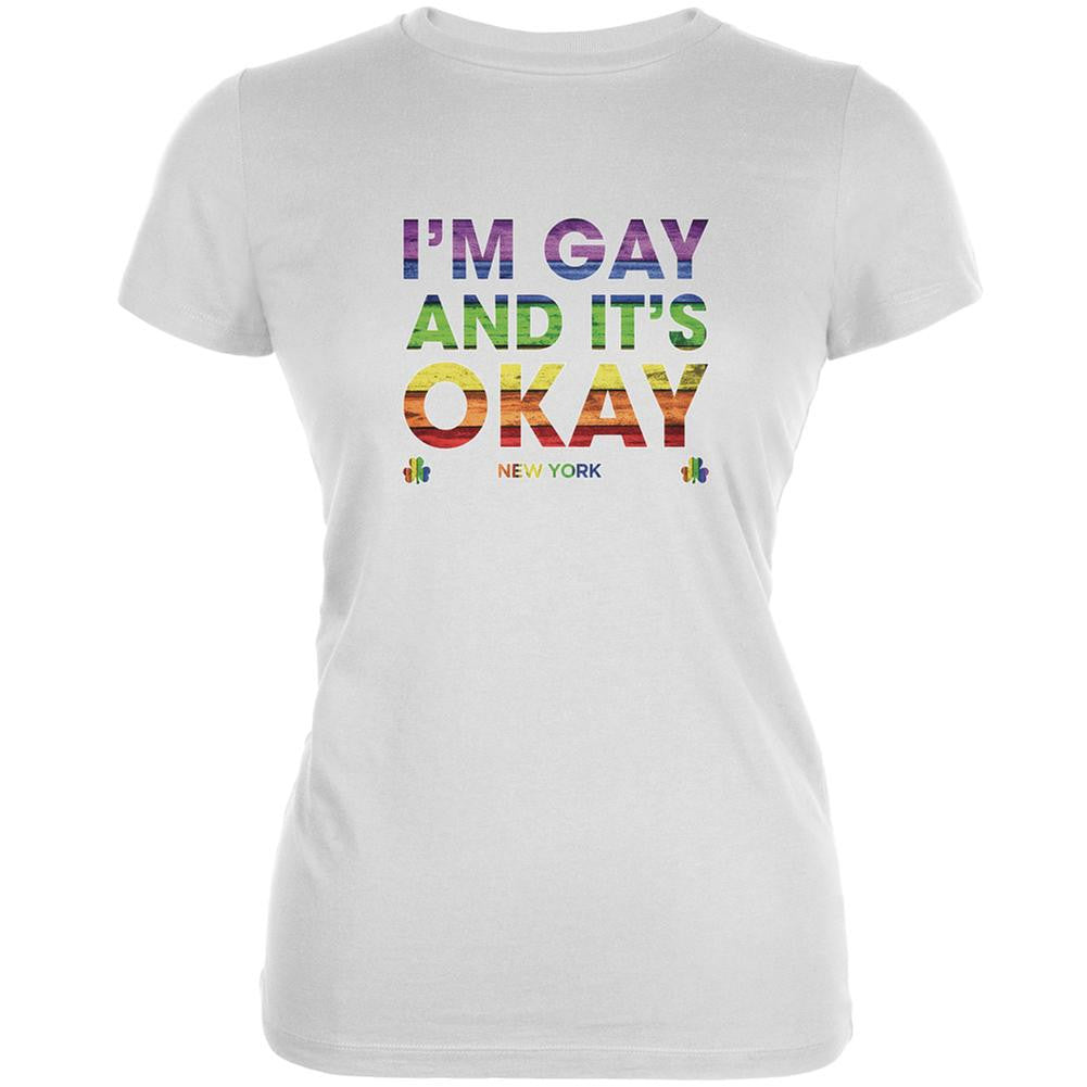 LGBT Gay Pride It's Okay I'm Gay New York White Juniors Soft T-Shirt Juniors T-Shirts Old Glory 2XL White 