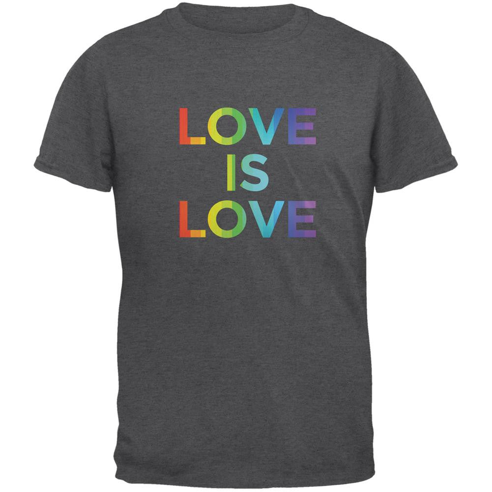 LGBT Gay Pride Love Is Love Dark Heather Adult T-Shirt Men's T-Shirts Old Glory 2XL Grey 