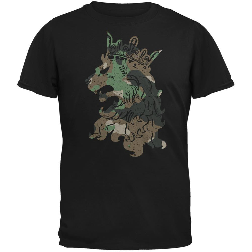 Camo Heraldic Lion Black Adult T-Shirt Men's T-Shirts Old Glory 2XL Black 