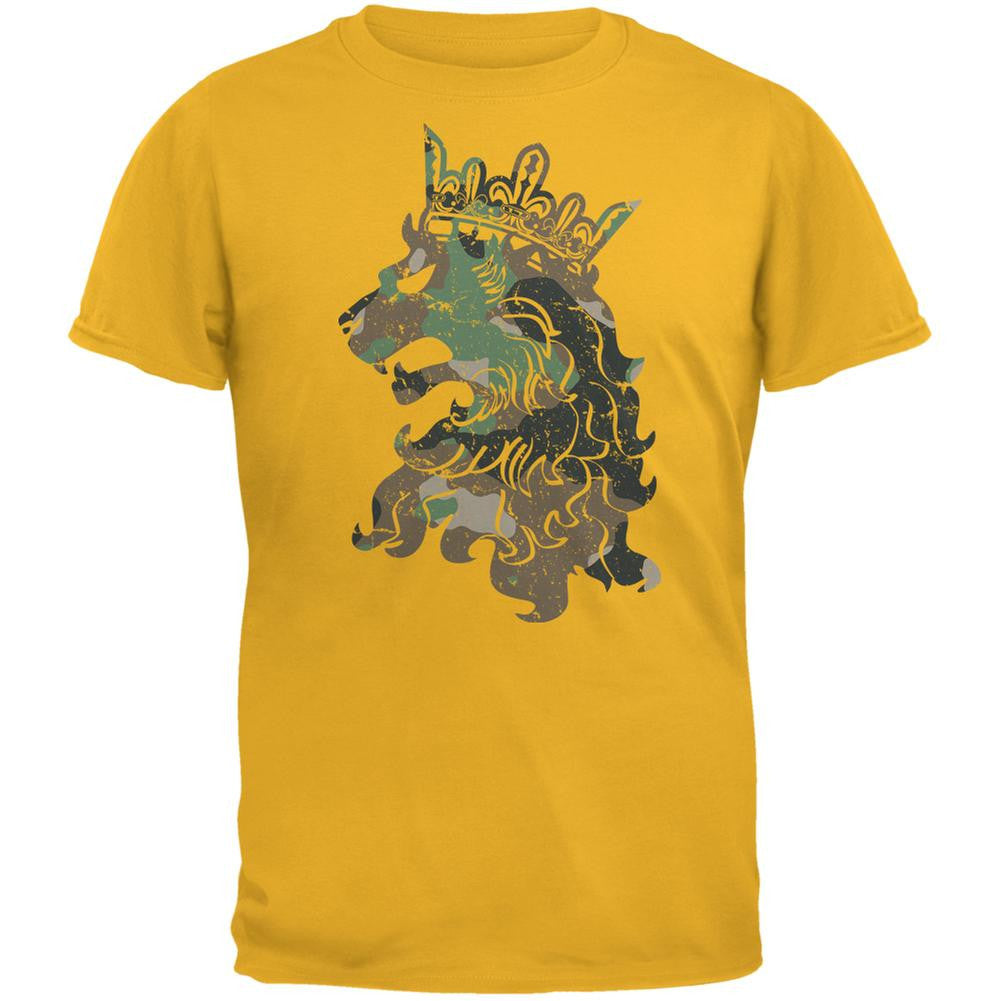 Camo Heraldic Lion Gold Adult T-Shirt Men's T-Shirts Old Glory 2XL Yellow 