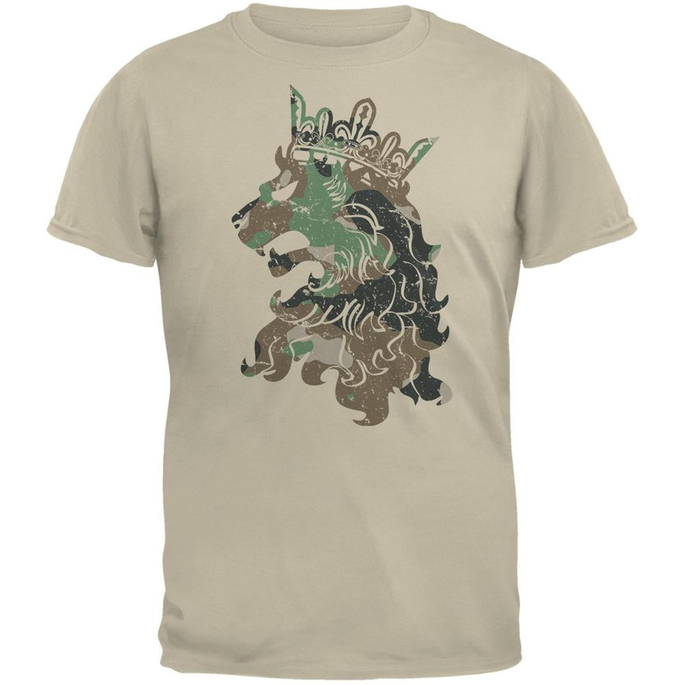 Camo Heraldic Lion Sand Adult T-Shirt Men's T-Shirts Old Glory 2XL Beige 