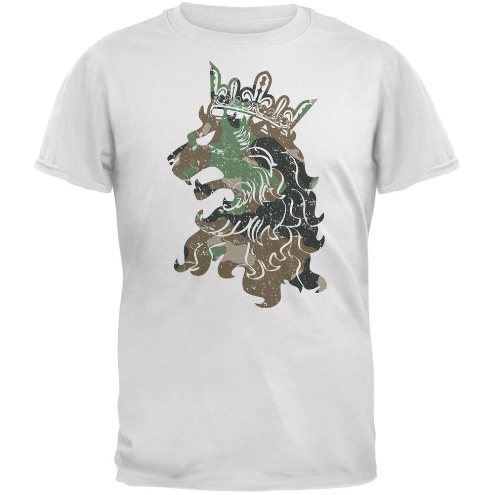 Camo Heraldic Lion White Adult T-Shirt Men's T-Shirts Old Glory 2XL White 