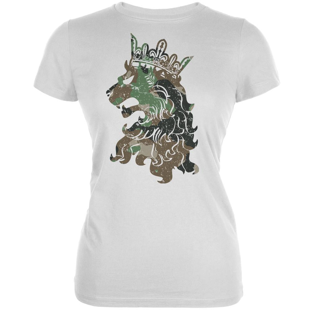 Camo Heraldic Lion White Juniors Soft T-Shirt Juniors T-Shirts Old Glory 2XL White 