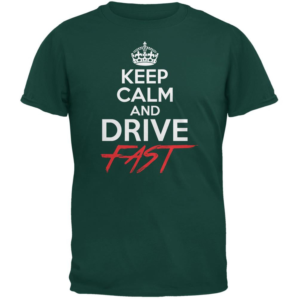 Keep Calm Drive Fast Forest Green Adult T-Shirt Men's T-Shirts Old Glory 2XL Green 