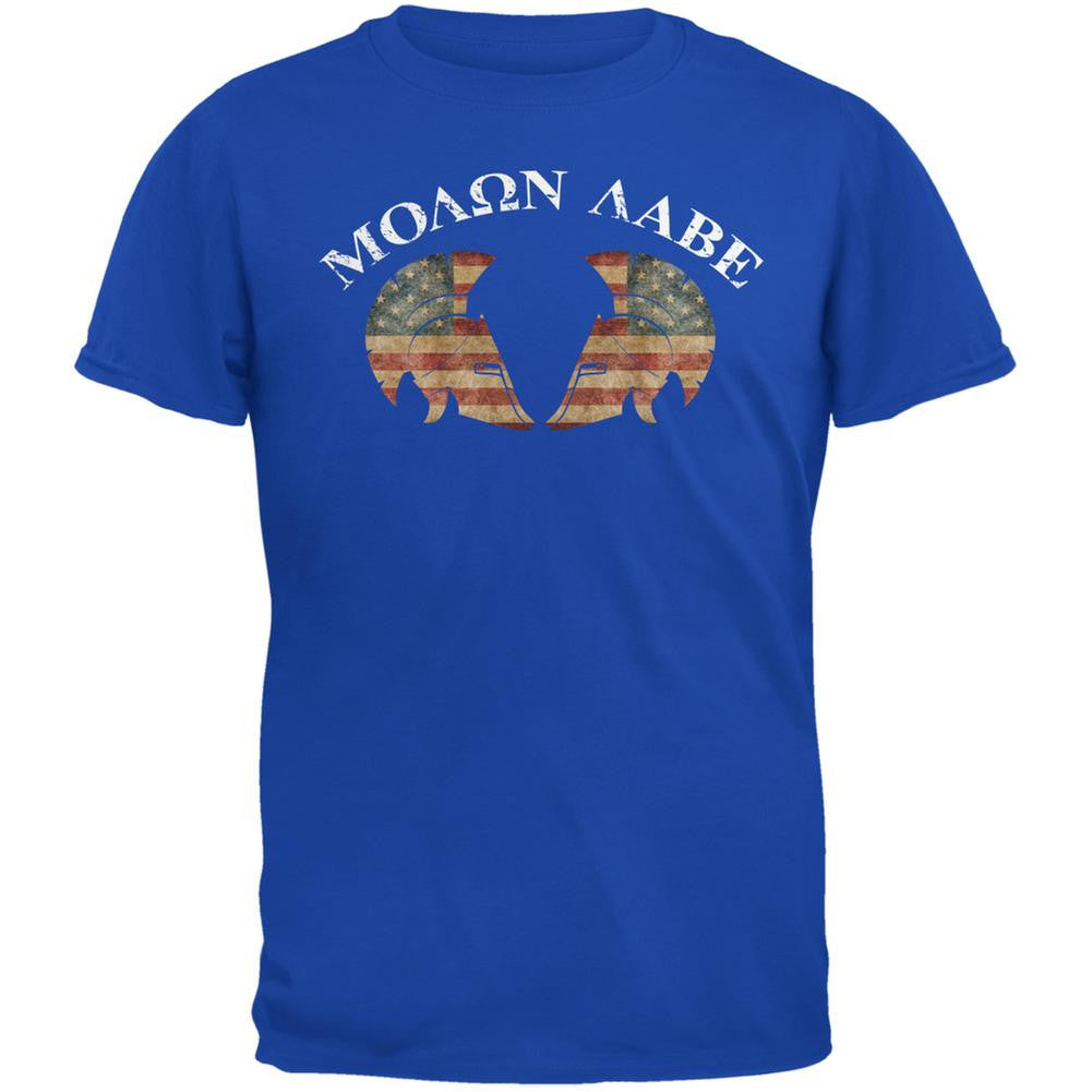 Molon Labe Dual American Helmet Royal Adult T-Shirt Men's T-Shirts Old Glory 2XL Blue 