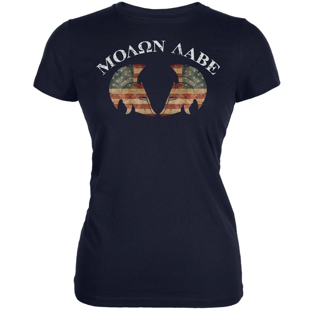 Molon Labe Dual American Helmet Navy Juniors Soft T-Shirt Juniors T-Shirts Old Glory 2XL Blue 