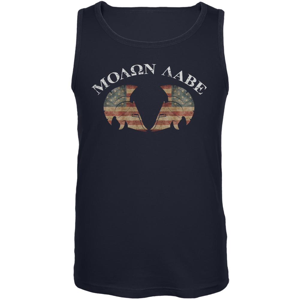 Molon Labe Dual American Helmet Navy Adult Tank Top Men's Tank Tops Old Glory 2XL Blue 