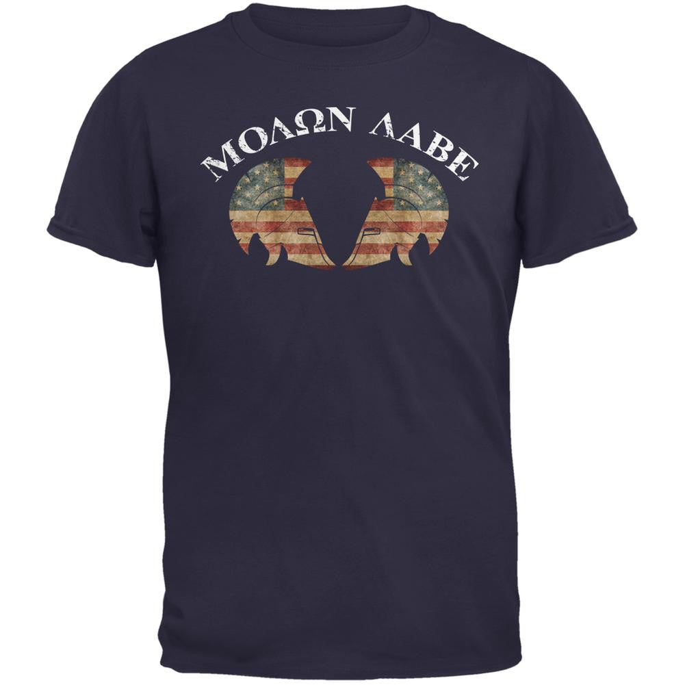 Molon Labe Dual American Helmet Navy Adult T-Shirt Men's T-Shirts Old Glory 2XL Blue 