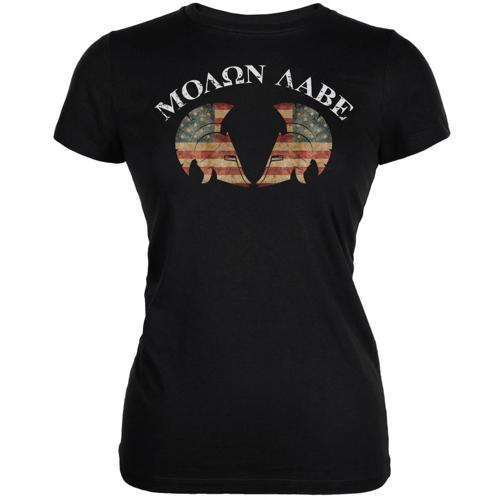 Molon Labe Dual American Helmet Black Juniors Soft T-Shirt Juniors T-Shirts Old Glory 2XL Black 