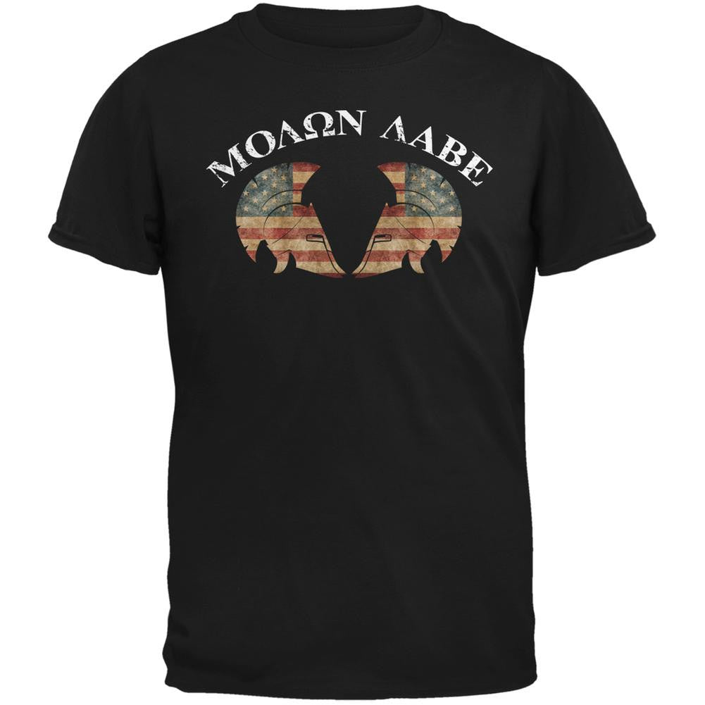 Molon Labe Dual American Helmet Black Adult T-Shirt Men's T-Shirts Old Glory 2XL Black 