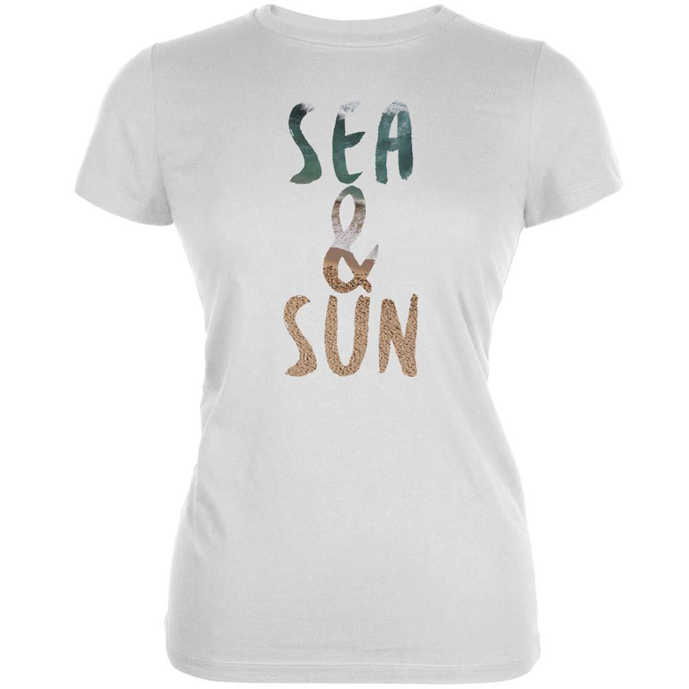 Sea & Sun Summer Beach White Juniors Soft T-Shirt Juniors T-Shirts Old Glory 2XL White 