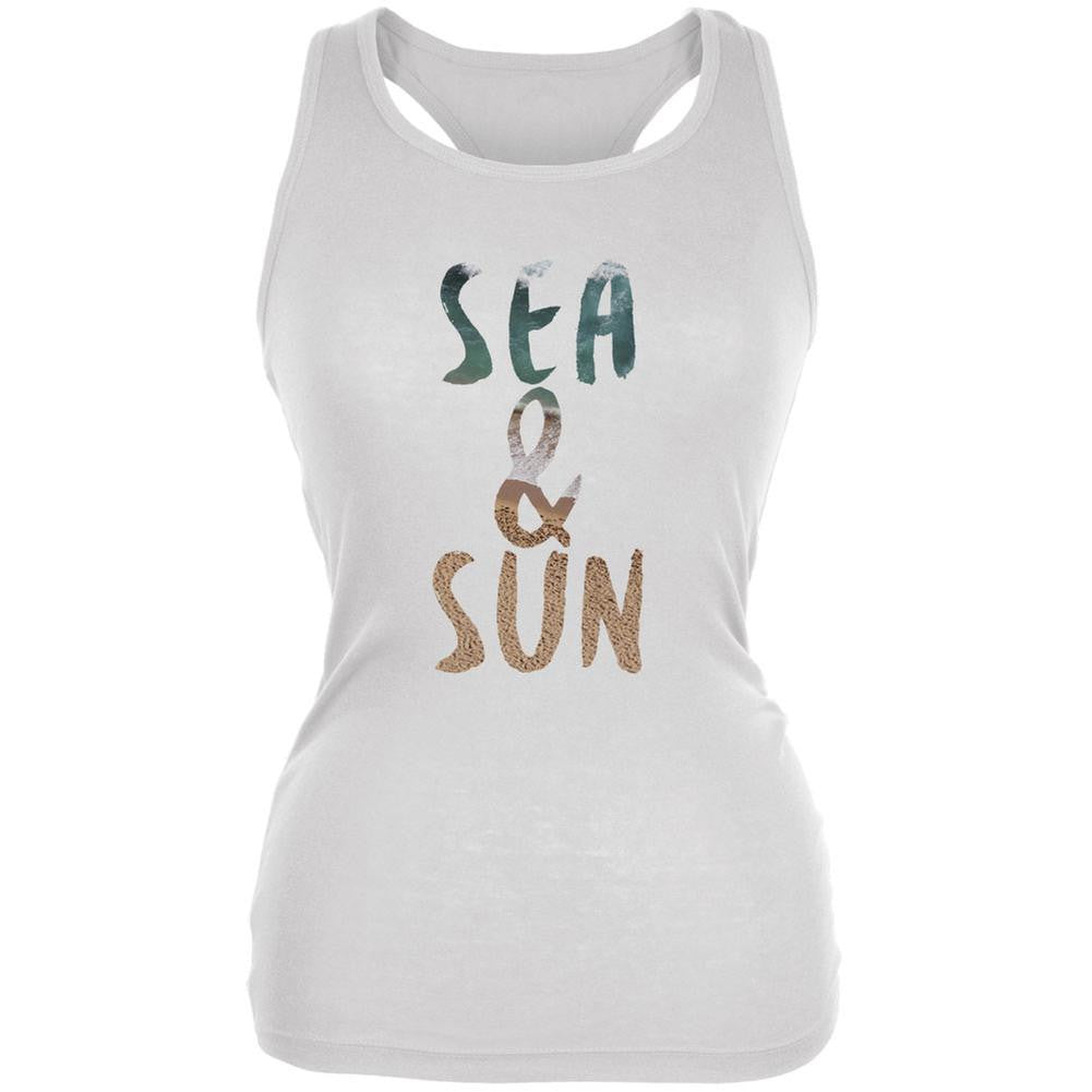 Sea & Sun Summer Beach White Juniors Soft Tank Top Juniors Tank Tops Old Glory 2XL White 