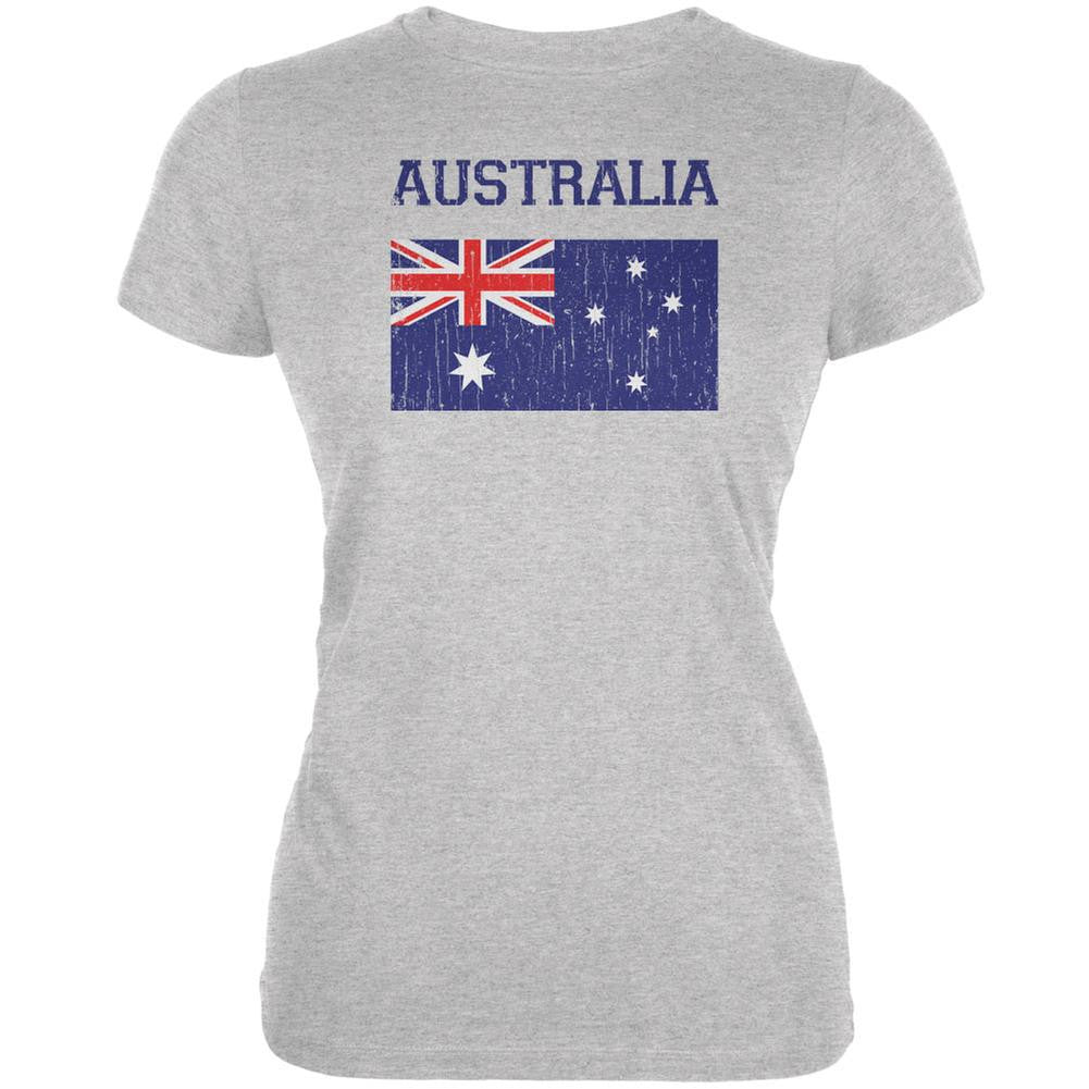 World Cup Distressed Flag Australia Heather Grey Juniors Soft T-Shirt Juniors T-Shirts World Cup 2XL Grey 