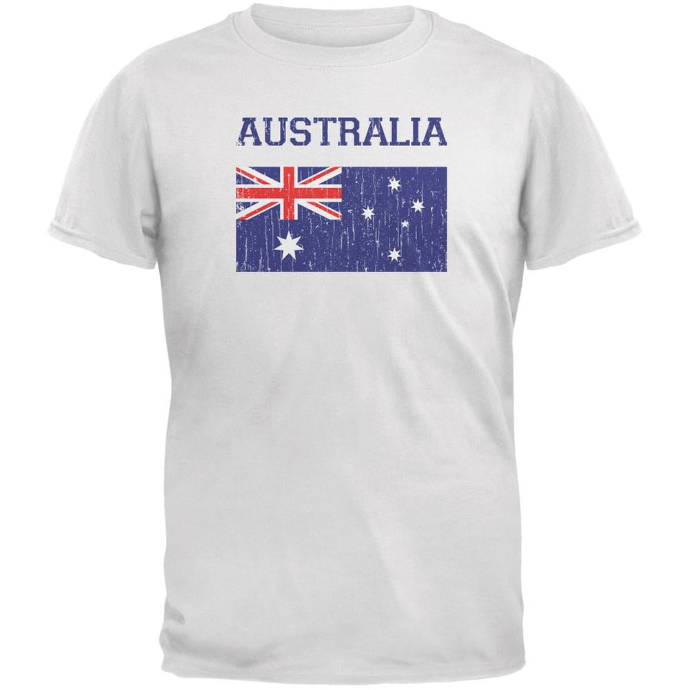 World Cup Distressed Flag Australia White Adult T-Shirt Men's T-Shirts Old Glory 2XL White 