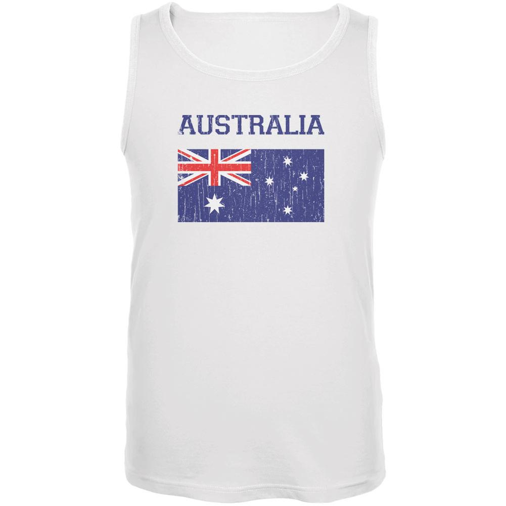 World Cup Distressed Flag Australia White Adult Tank Top Men's Tank Tops Old Glory 2XL White 