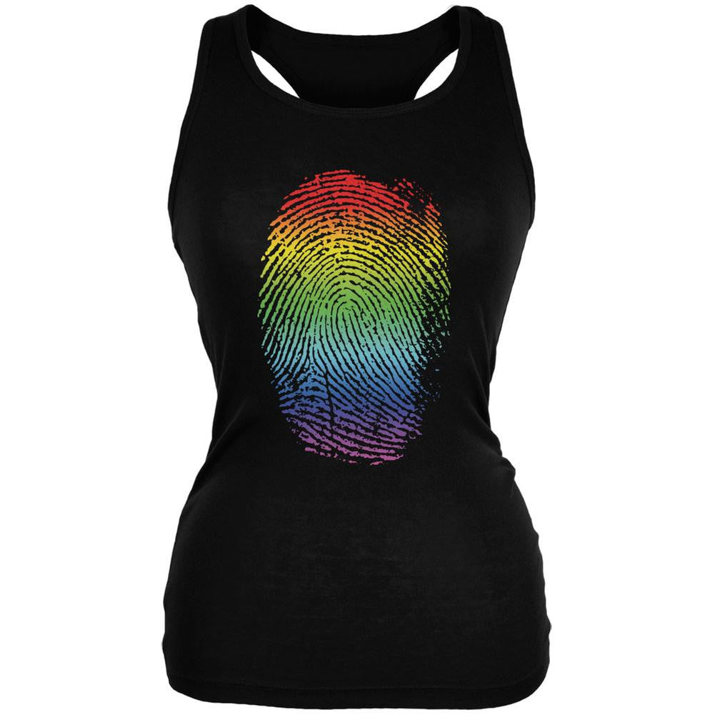 LGBT Gay Pride Rainbow Thumbprint Black Juniors Soft Tank Top Juniors Tank Tops Old Glory 2XL Black 