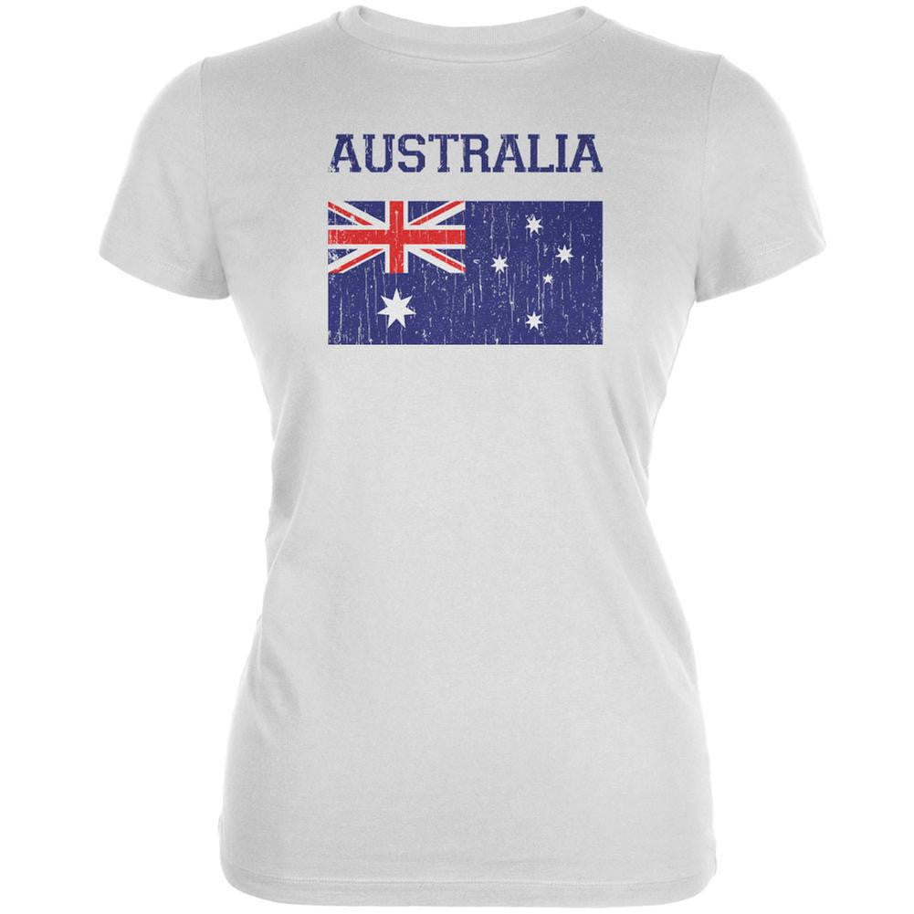 World Cup Distressed Flag Australia White Juniors Soft T-Shirt Juniors T-Shirts Old Glory 2XL White 