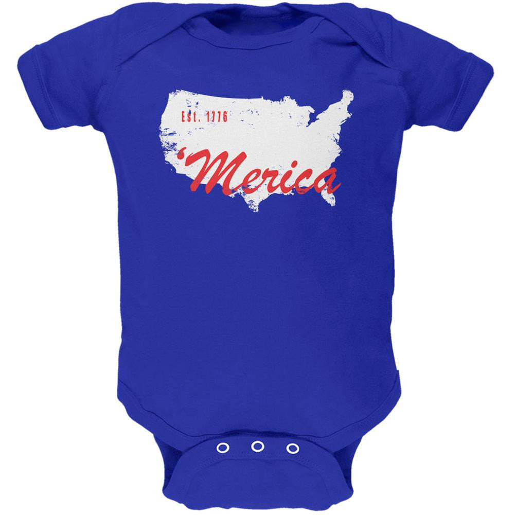 4th of July 'Merica Est 1776 Royal Soft Baby One Piece Baby One Piece Old Glory 0-3M Blue 