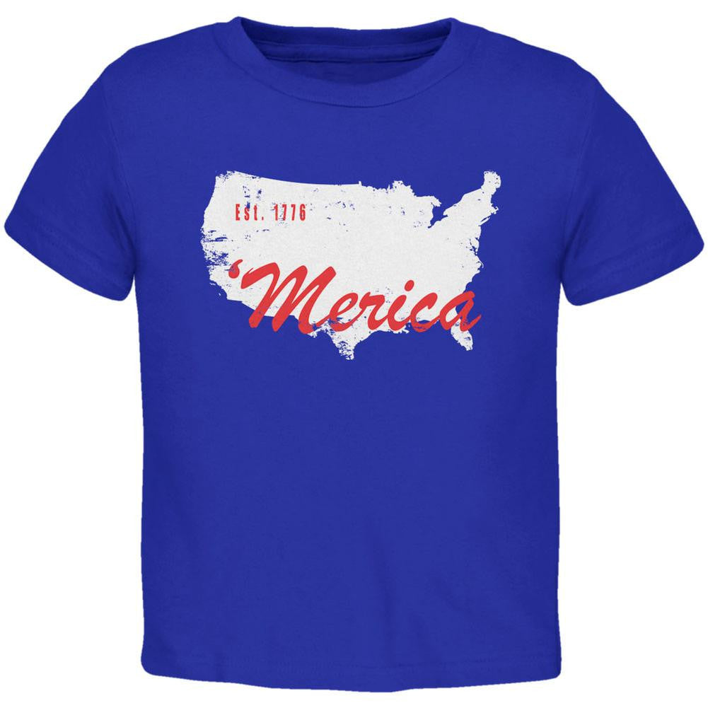 4th of July 'Merica Est 1776 Royal Toddler T-Shirt Toddler T-Shirts Old Glory 2T Blue 