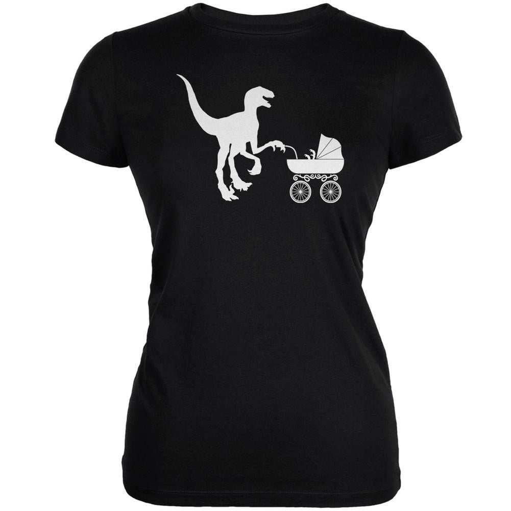 Pregzilla Velociraptor Baby Carriage Black Juniors Soft T-Shirt Juniors T-Shirts Old Glory 2XL Black 