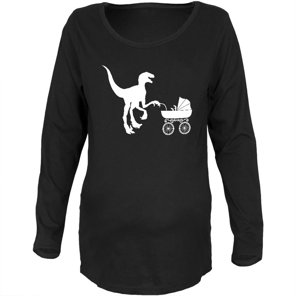 Pregzilla Velociraptor Baby Carriage Black Maternity Soft Long Sleeve T-Shirt Maternity Long Sleeve T-Shirts Old Glory 2XL Black 