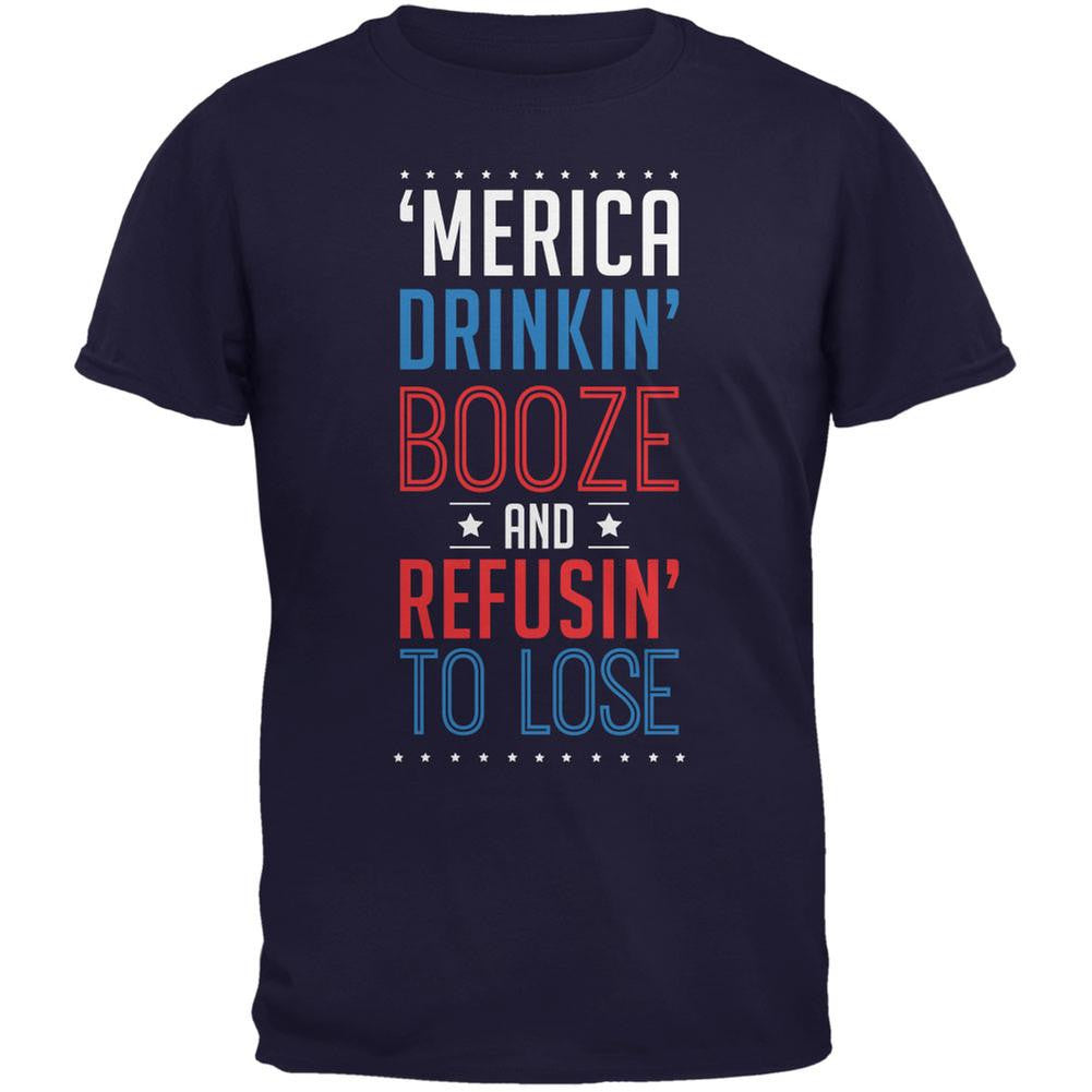 4th of July 'Merica Drinkin Booze Navy Adult T-Shirt Men's T-Shirts Old Glory 2XL Blue 