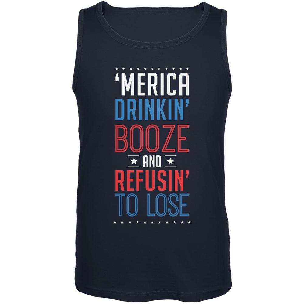 4th of July 'Merica Drinkin Booze Navy Adult Tank Top Men's Tank Tops Old Glory 2XL Blue 