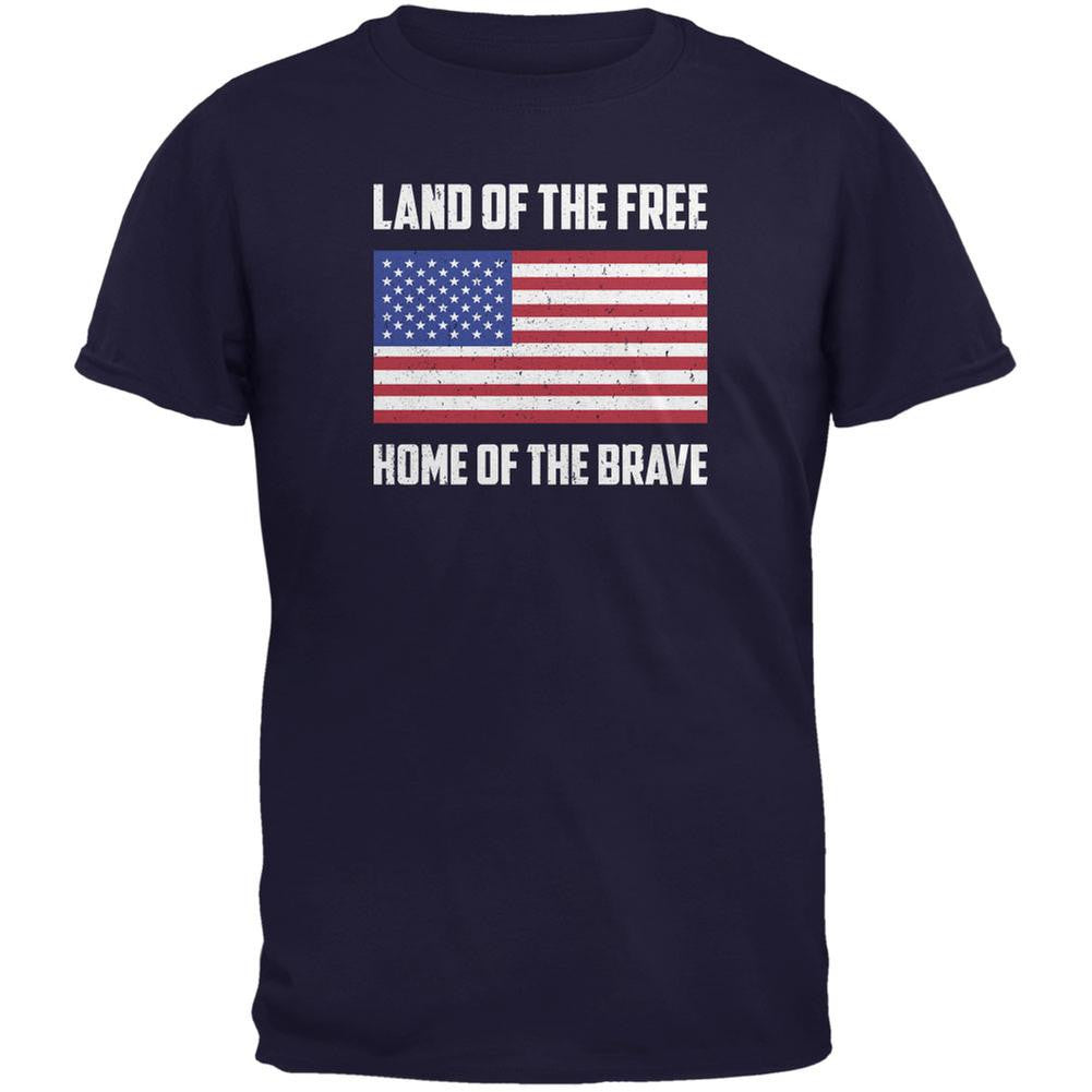 4th of July Land of the Free American Navy Adult T-Shirt Men's T-Shirts Old Glory 2XL Blue 