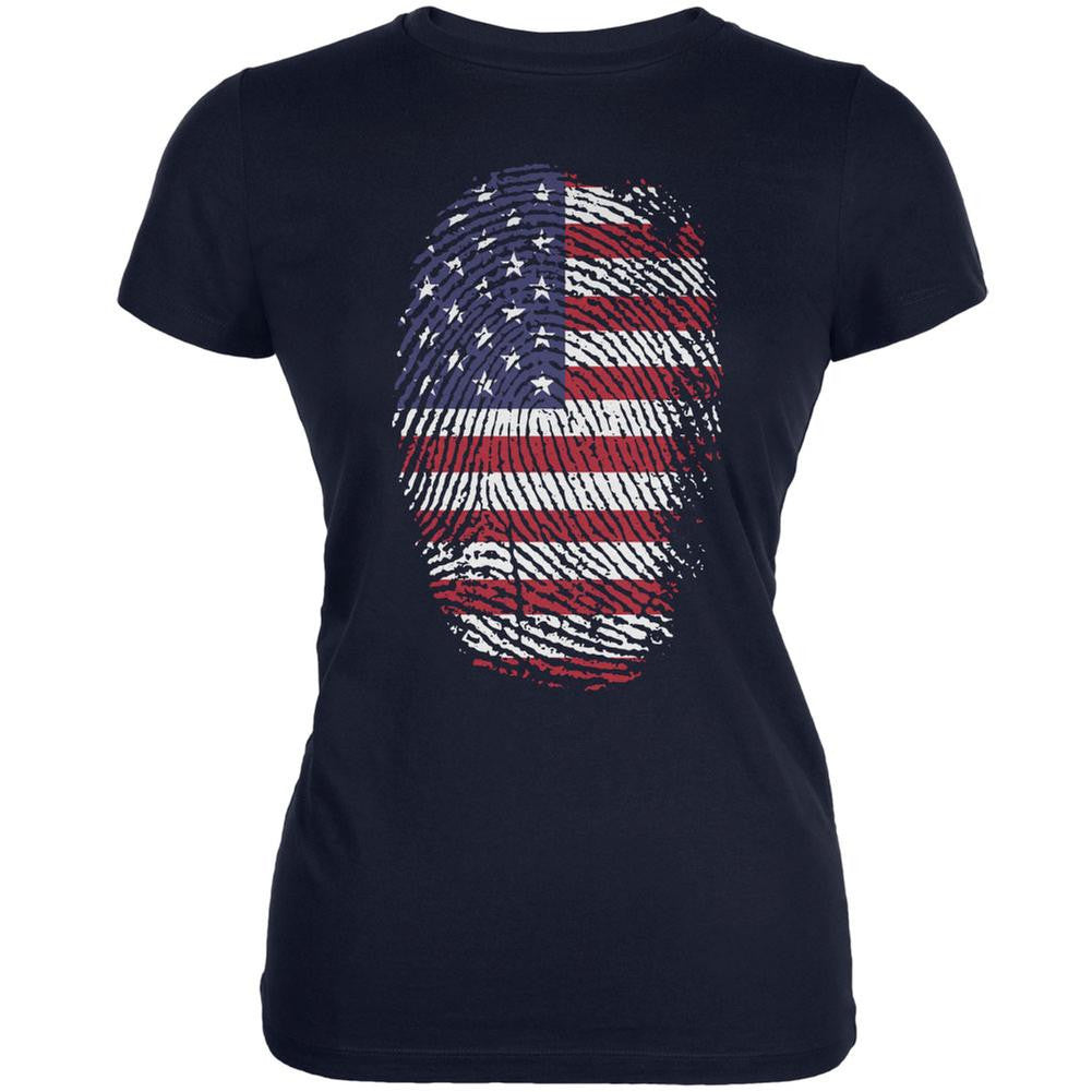 4th of July American Flag Pride Thumbprint Navy Juniors Soft T-Shirt Juniors T-Shirts Old Glory 2XL Blue 