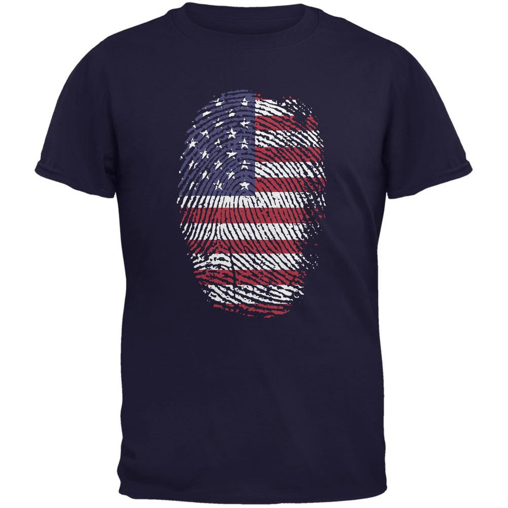 4th of July American Flag Pride Thumbprint Navy Youth T-Shirt Youth T-Shirts Old Glory LG Blue 