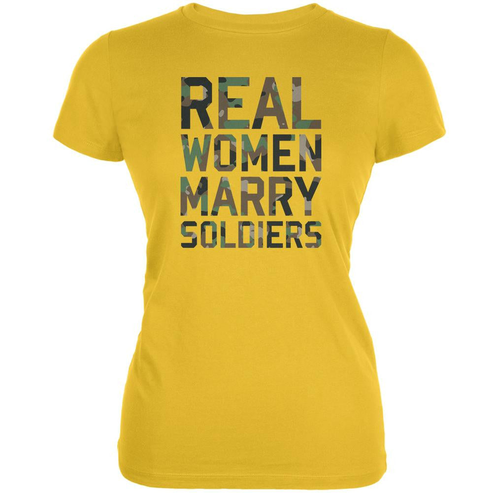 Real Women Marry Soldiers Bright Yellow Juniors Soft T-Shirt Juniors T-Shirts Old Glory 2XL Yellow 