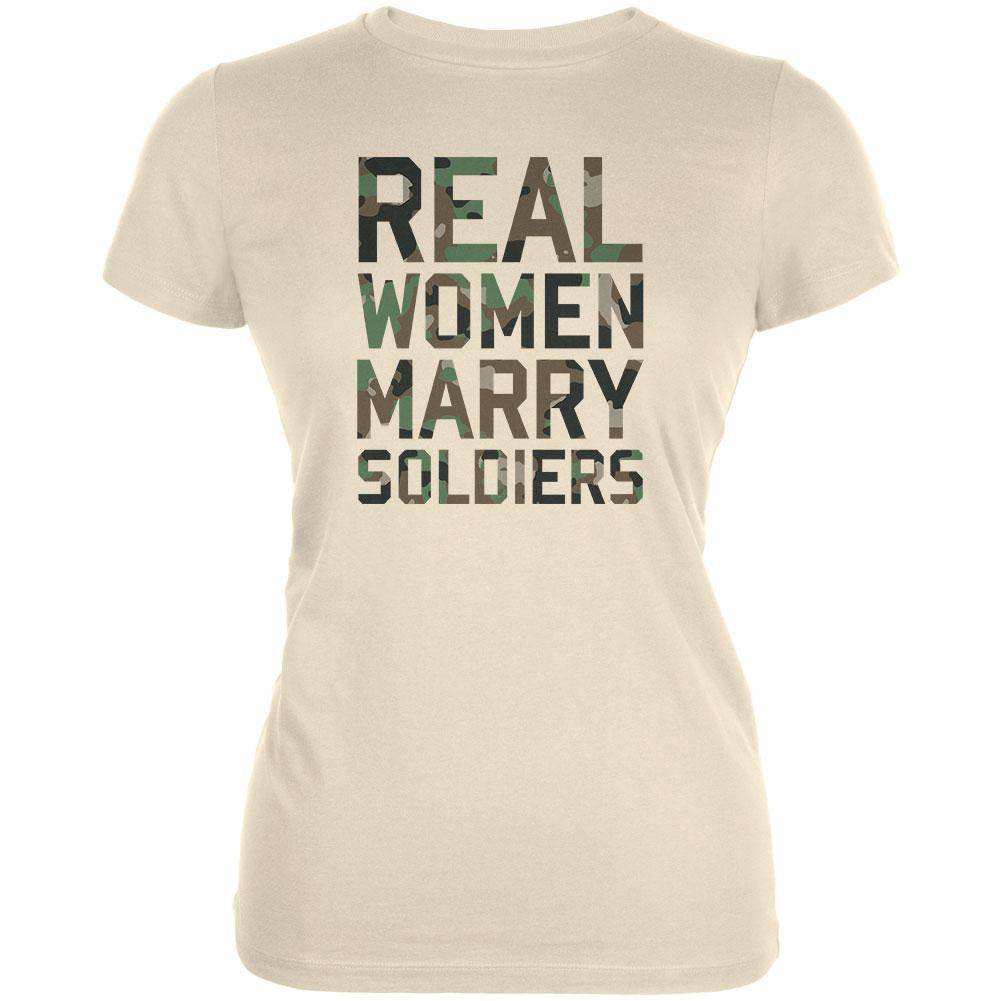 Real Women Marry Soldiers Cream Juniors Soft T-Shirt Juniors T-Shirts Old Glory 2XL Off-White 