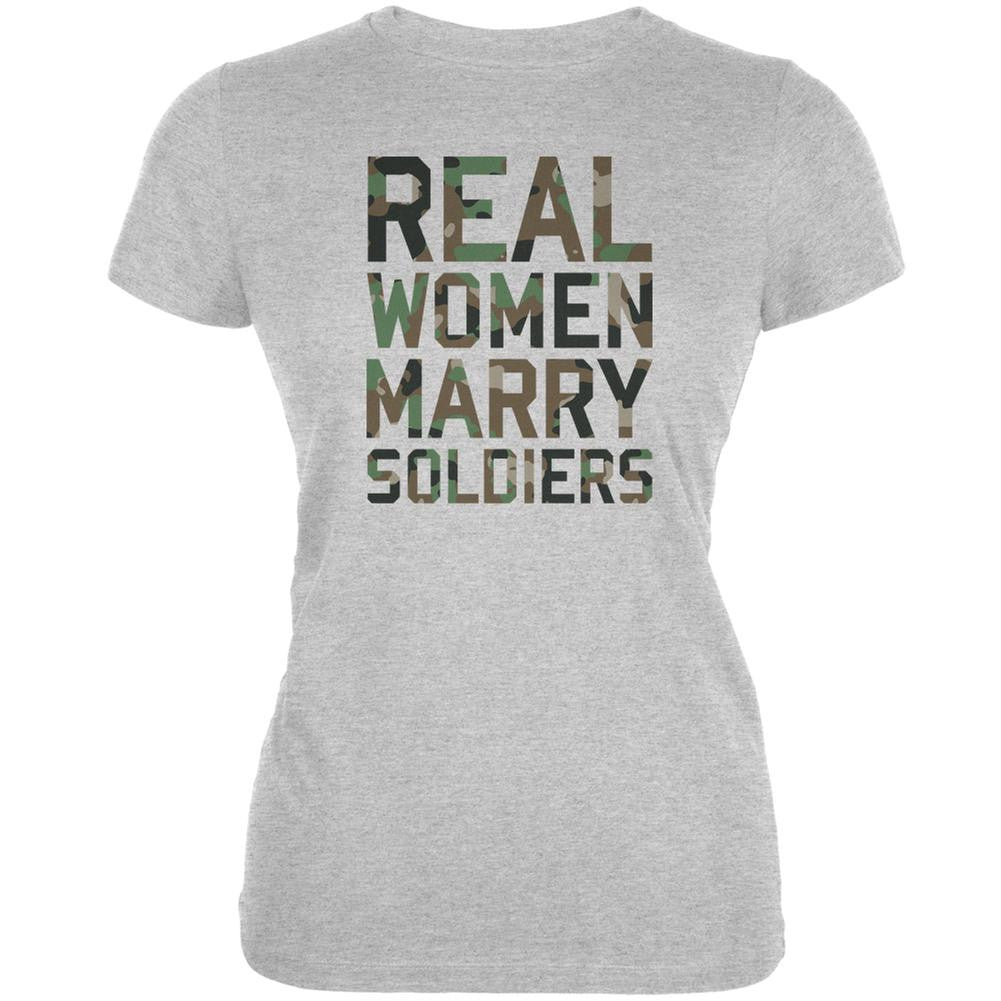 Real Women Marry Soldiers Heather Grey Juniors Soft T-Shirt Juniors T-Shirts Old Glory 2XL Grey 