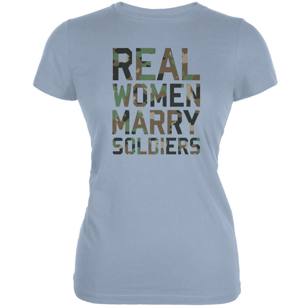 Real Women Marry Soldiers Light Blue Juniors Soft T-Shirt Juniors T-Shirts Old Glory 2XL Blue 